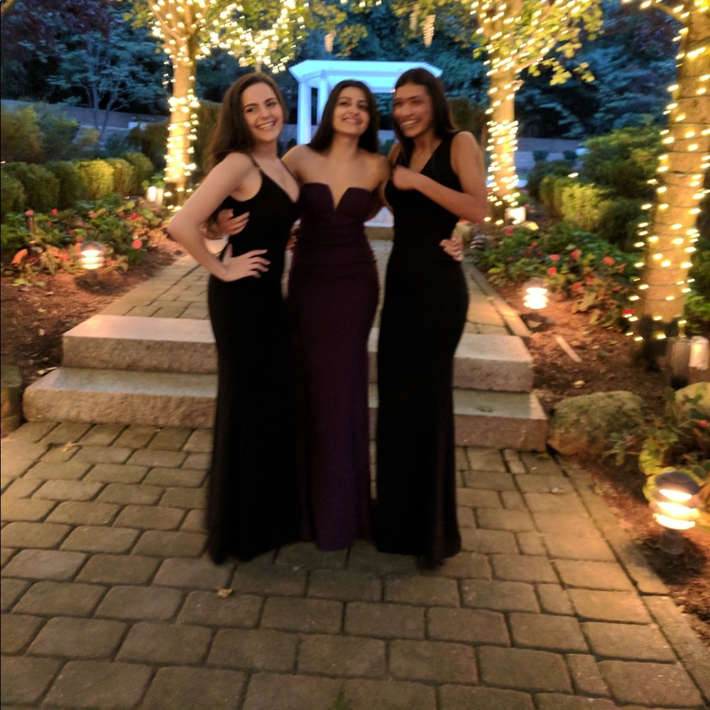 Black V Neck Prom Wedding Long Dress Sleeveless - Picture 6 of 8